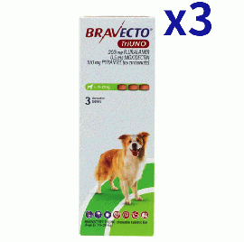ブラベクトトリウノ >10kg-20kg | 3錠x3箱 | ノミ | マダニ | フィラリア