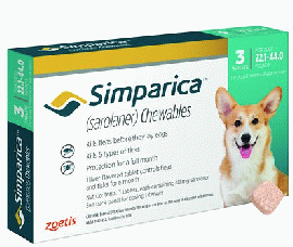 シンパリカ 40mg | 10.1k-20.1g | 3錠 | ノミマダニ薬 | Simparica